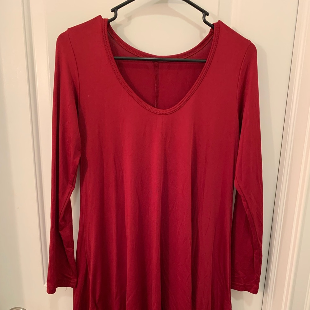 Brick Red Comfy Long Sleeve Dress